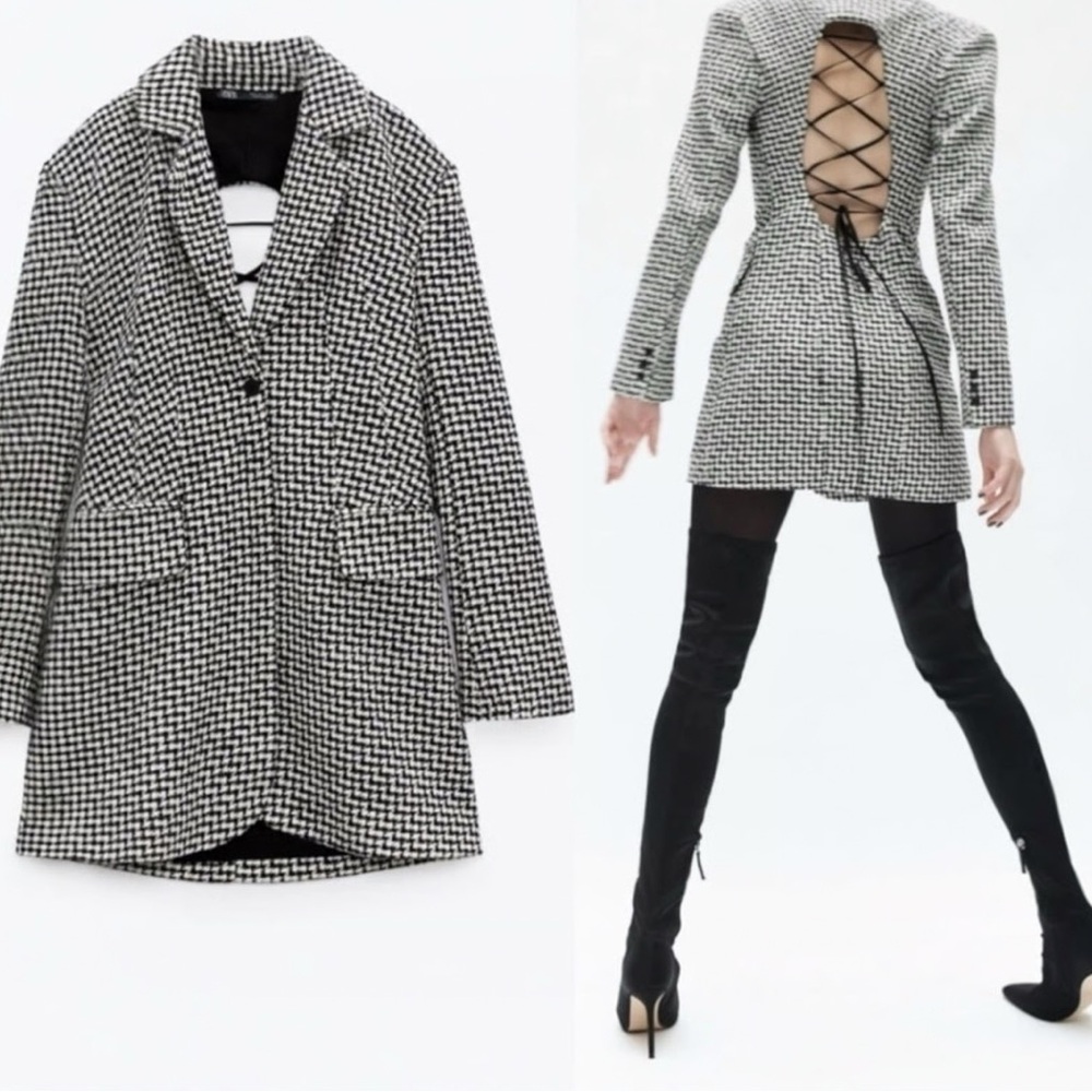 Zara open back tweed blazer dress